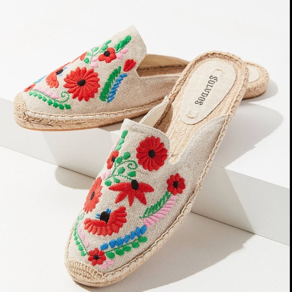 Ibiza Soludos Espadrilles Anthropologie Slip-on Mules Boho Embroidery Size 8 - Picture 1 of 11